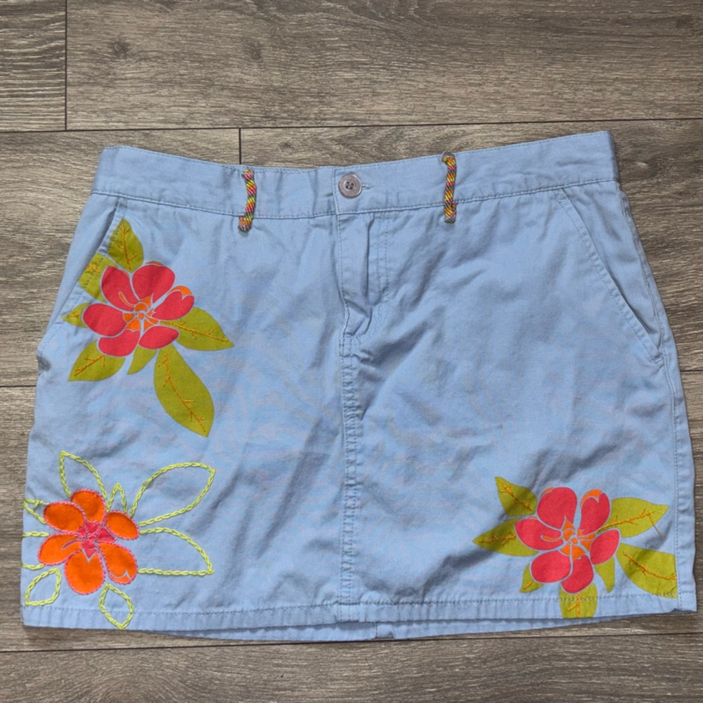 Roxy Blue and Orange Mini Skirt with Tropical Flair
